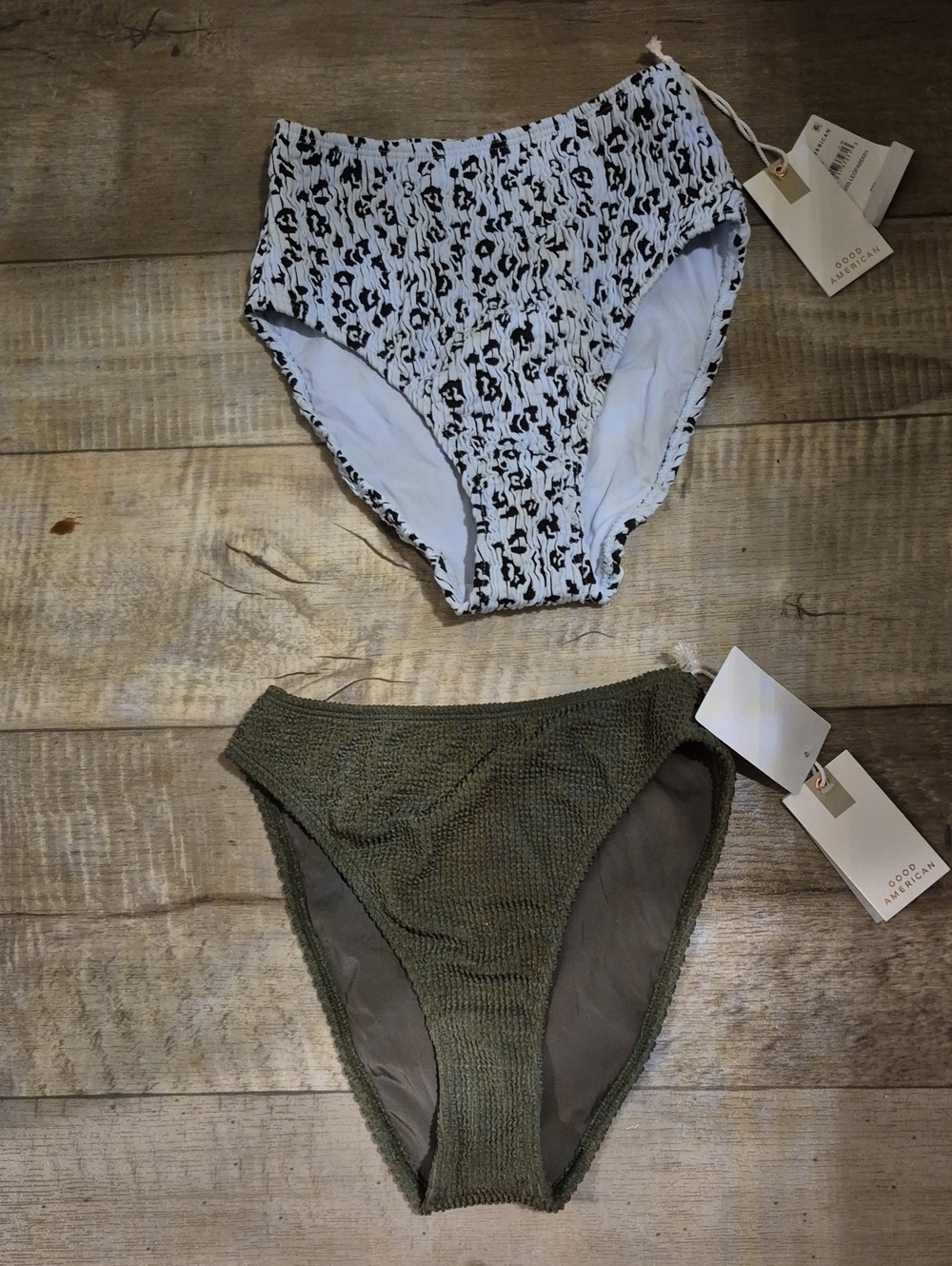 Good American Bikini Bottom Separate Olive Green & Ice Blue Leopard Print XS/XXS